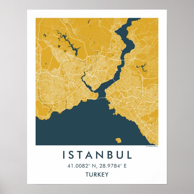 Custom City Map Istanbul Turkey Wall Art Poster (Front)