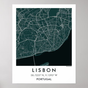 Custom City Map Lisbon Portugal Wall Art Poster