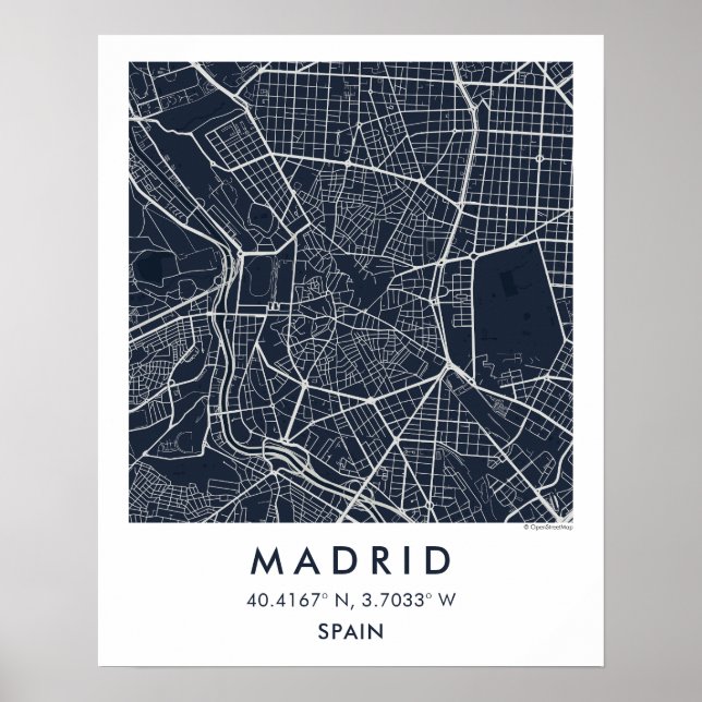 Custom City Map Madrid Spain Wall Art Poster (Front)