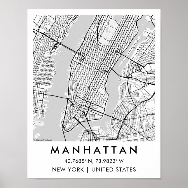 Custom City Map Manhattan New York Poster (Front)