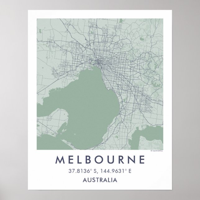 Custom City Map Melbourne Australia Art Poster (Front)