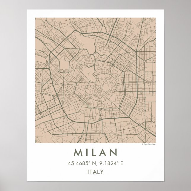 Custom City Map Milan Italy Wall Art Poster (Front)