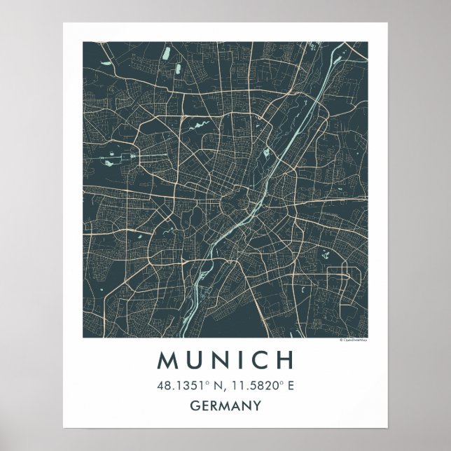 Custom City Map Munich Germany Wall Art Poster (Front)