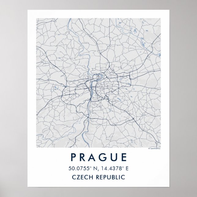 Custom City Map Prague Wall Art Poster (Front)