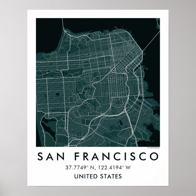 Custom City Map San Francisco Wall Art Poster (Front)