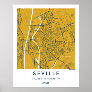 Custom City Map Seville Spain Wall Art Poster