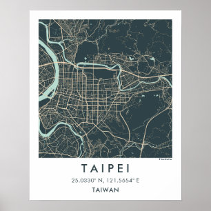 Custom City Map Taipei Taiwan Wall Art Poster