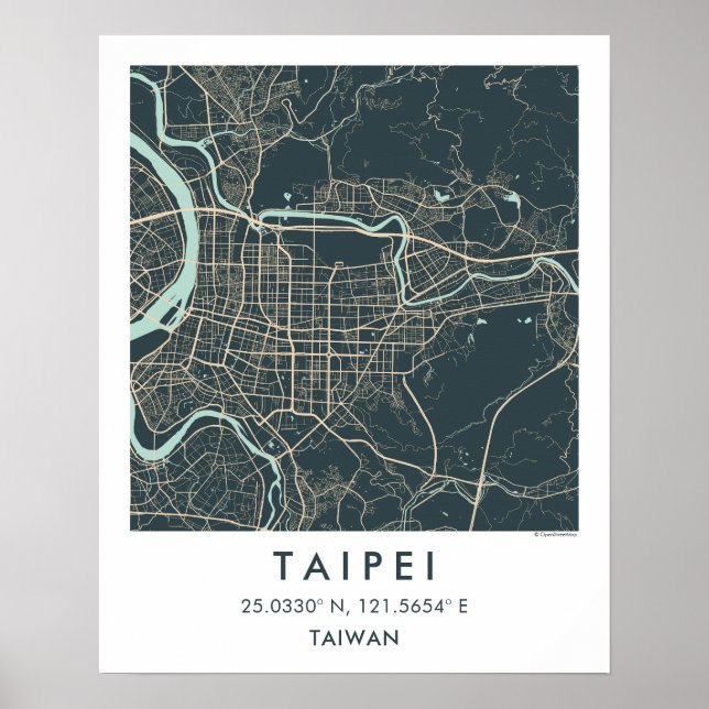 Custom City Map Taipei Taiwan Wall Art Poster (Front)