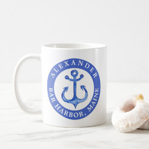 Custom City   Personalised Navy Nautical Anchor Coffee Mug