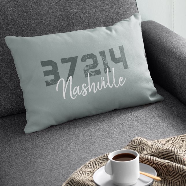 Custom City Zip Code Rustic Sage Green Country Lumbar Cushion (Creator Uploaded)