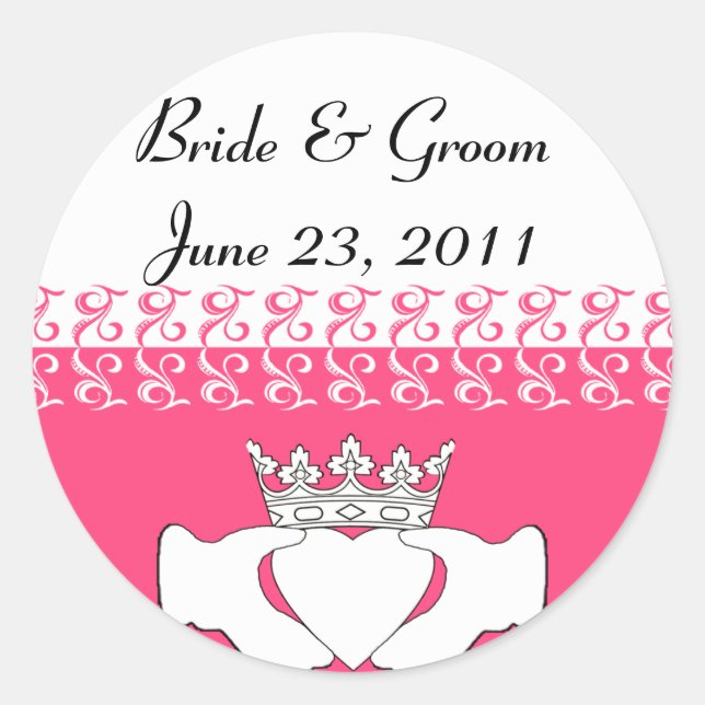 Custom Claddagh in Pink Classic Round Sticker (Front)