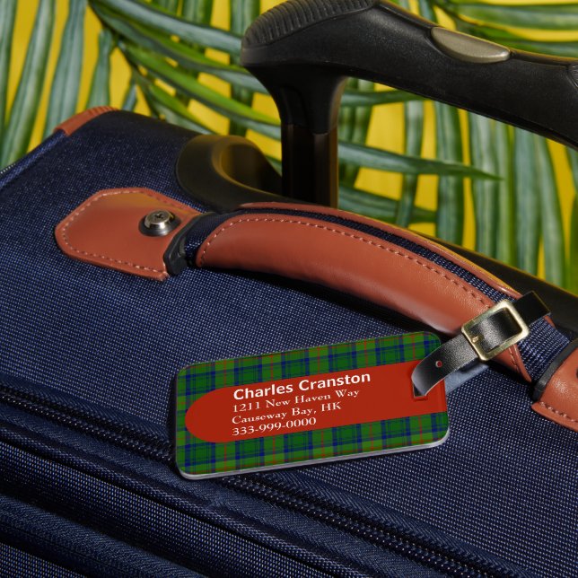Custom Clan Cranstoun Tartan Plaid Luggage Tag (Front Insitu 3)