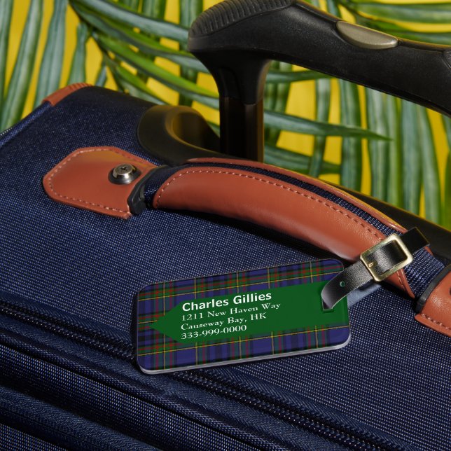 Custom Clan Gillies Tartan Plaid Luggage Tag (Front Insitu 3)