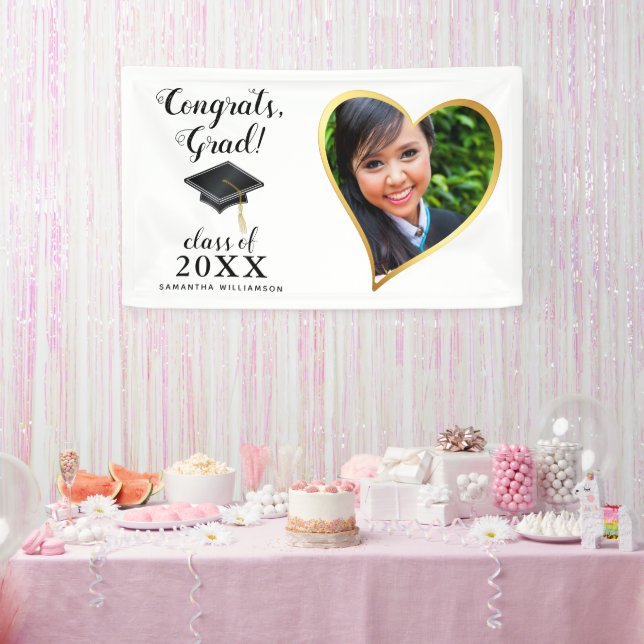 Custom Class 2025 Graduate Photo White Graduation Banner (Party)
