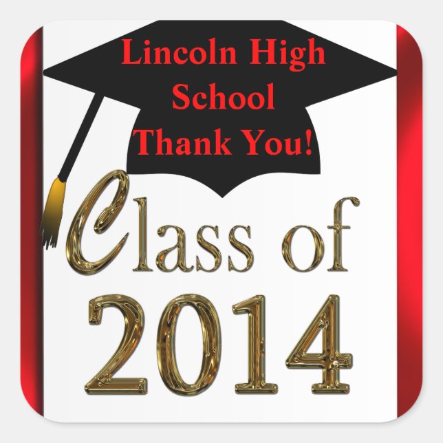Custom Class Of 2014 Graduation Thank You Stickers (Front)