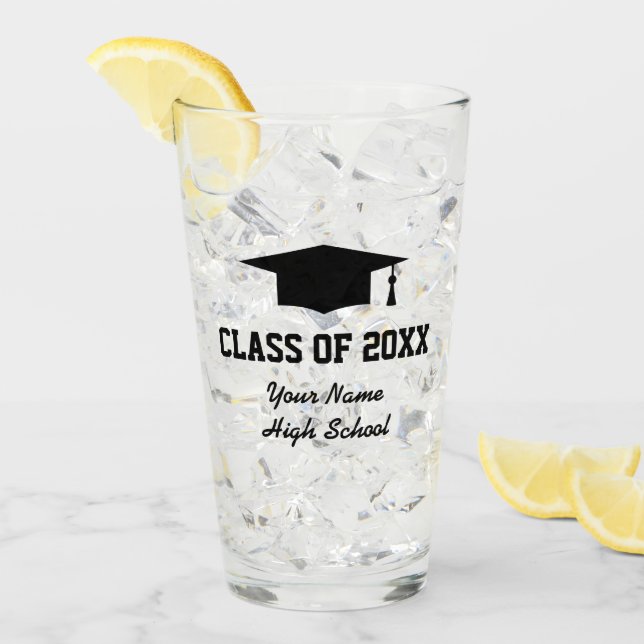 Custom class of 2025 graduation party drink glass (Front Ice)