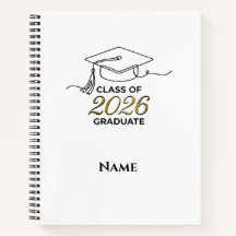 Custom Class of 2026 Graduation Notebook with Gold