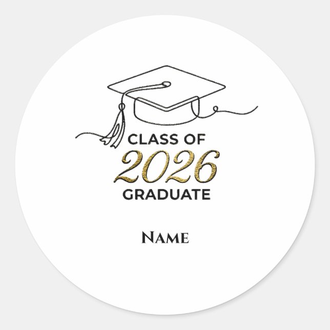 Custom Class of 2026 Graduation Round Sticker Gold (Front)