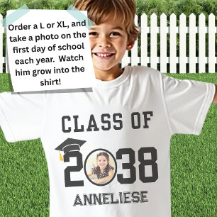Custom Class of 2038 Name, Photo, Handprint, K-12 T-Shirt