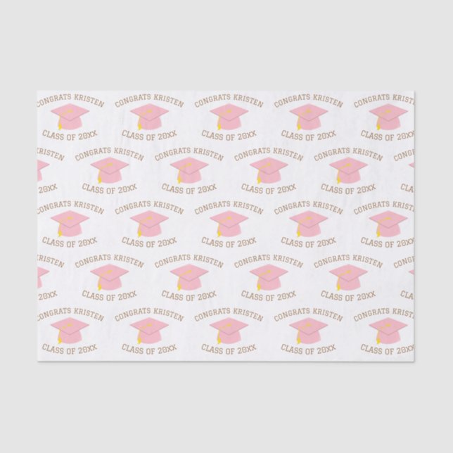 Custom Class of 20xx Pink Graduation Cap Gift Tissue Paper (Front)