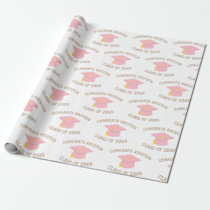 Custom Class of 20xx Pink Graduation Cap Gift Wrapping Paper