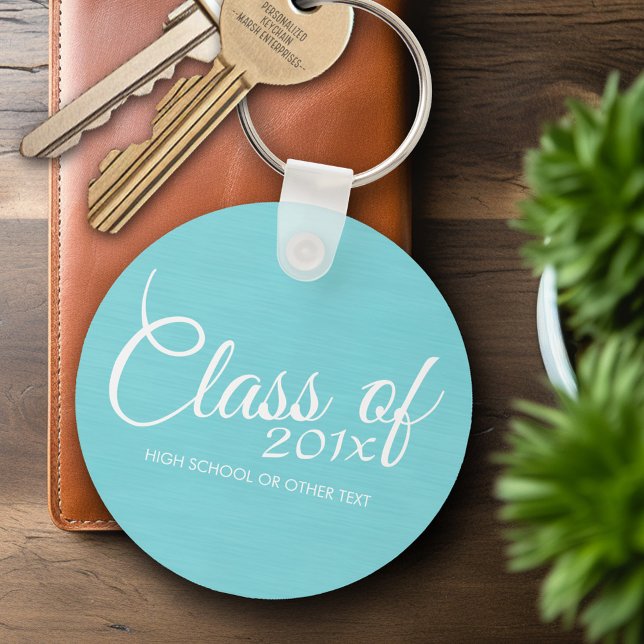 Custom Class of for Graduation or Reunion Aqua Key Ring (Personalized Keychain - Graduation Party Favor)