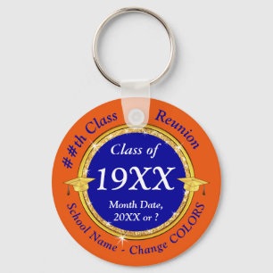 Custom, Class Reunion Favors, Orange, Blue, White Key Ring