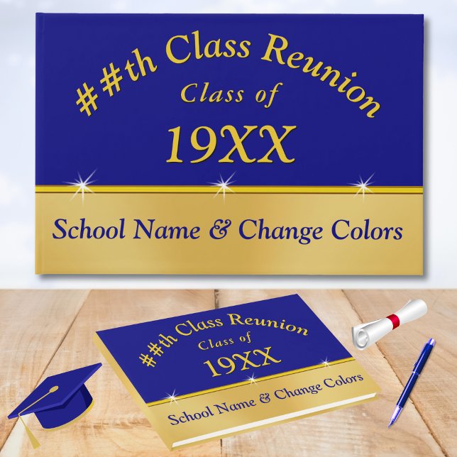 Custom Class Reunion Guest Book, Your Colours, Tex Book (Personalized, Class Reunion Guestbooks. Blue Gold, Class Reunion Guestbook. Class Reunion Supplies.)