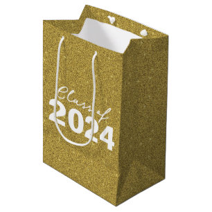 Custom Class Year Gold Glitter Medium Gift Bag