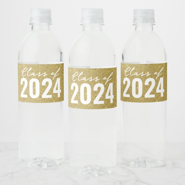 Custom Class Year Gold Glitter Water Bottle Label (Bottles)