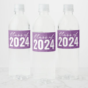Custom Class Year Purple Glitter Water Bottle Label