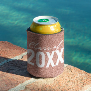 Custom Class Year Rose Gold Glitter Can Cooler