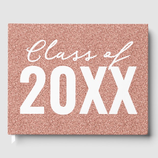 Custom Class Year Rose Gold Glitter Guest Book (Front)