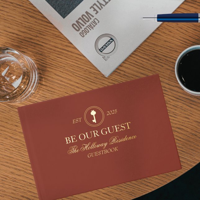 Custom Classic Be Our Guest Household Guest Book (Looking for the perfect gift for hostess in your life? What's better than a personalized guestbook?)