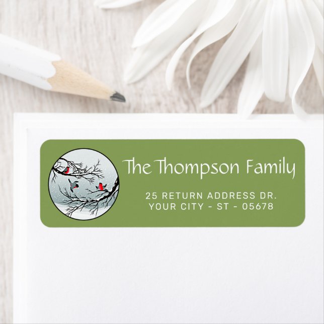 Custom Classic Birds Snow Landscape Return Address Label (Insitu)