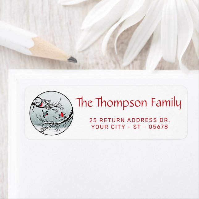 Custom Classic Birds Snow Landscape Return Address Label (Insitu)