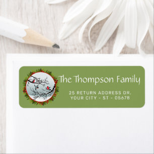 Custom Classic Birds Snow Pine Needles Red Berries Return Address Label
