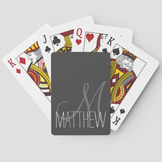 Custom Classic Black and White Monogram Playing Cards (Back)