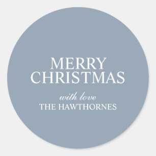 Custom Classic Blue Stripe Elegant Merry Christmas Round Sticker