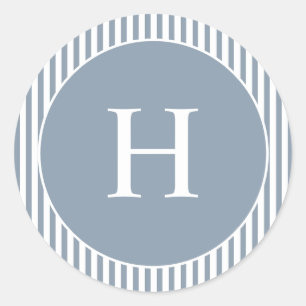 Custom Classic Blue Stripe Elegant Monogram Round Sticker