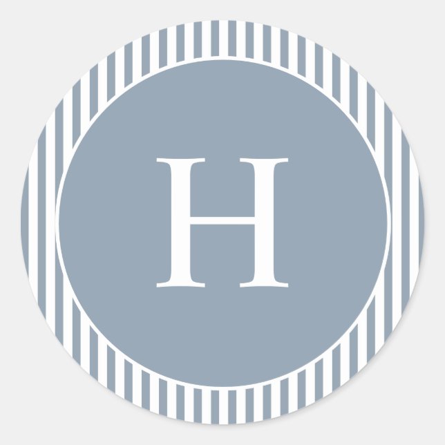 Custom Classic Blue Stripe Elegant Monogram Round Sticker (Front)