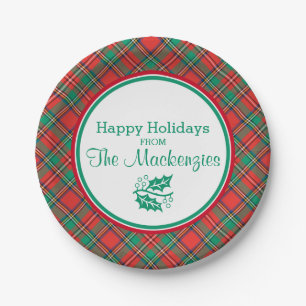 Custom Classic Christmas Plaid Border Paper Plate