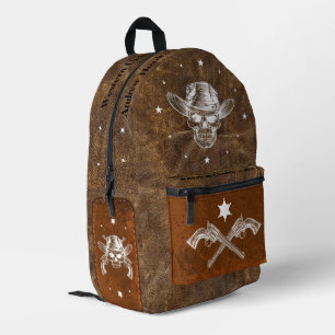 Custom Classic cowboy and guns Brown leather 1898 Printed Backpack