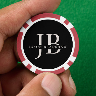 Custom Classic Elegant Monogram Black Poker Chips