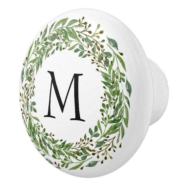 Custom Classic Green Laurel Wreath Leaves Pattern Ceramic Knob (Right)