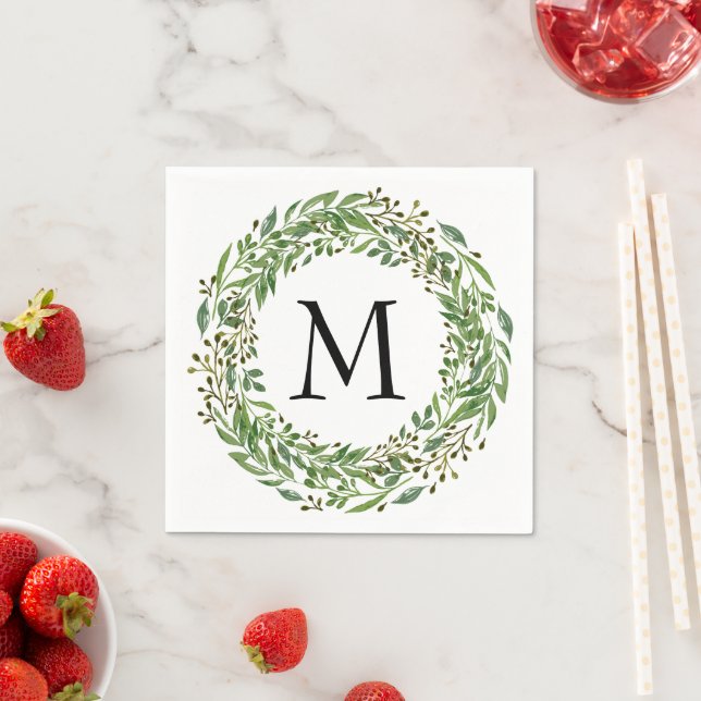 Custom Classic Green Laurel Wreath Leaves Pattern Napkin (Insitu)