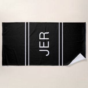 Custom Classic Monogrammed Initials Black & White Beach Towel