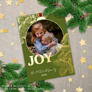 Custom Classic Pine Tree Needles Gold Foil Holiday Card