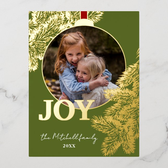Custom Classic Pine Tree Needles Gold Foil Holiday Postcard (Front)