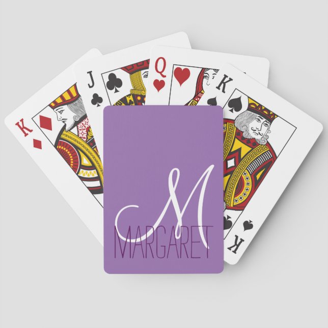 Custom Classic Purple Monogram Playing Cards (Back)